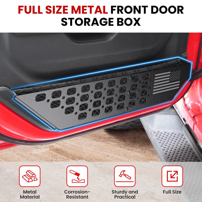 DIAMOOKY Metal Front Door Pocket Storage Box for Jeep Wrangler JL JLU 4XE 2018-2025 & Gladiator JT 2020-2022 2023 2024 2025 Accessories Door Organizer Storage (Not for Power Seats)  Flat Flag  2PCS - Image 5
